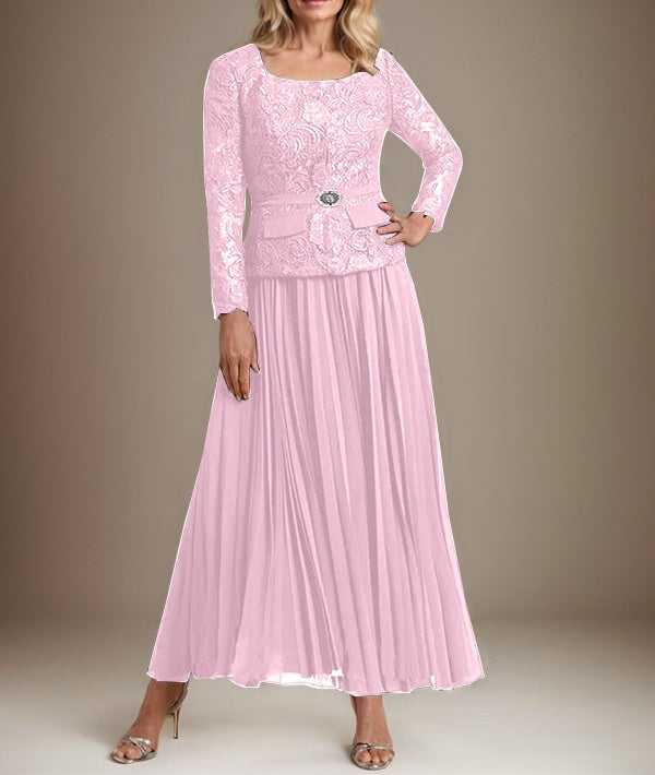 A-line Square Ankle-Length Chiffon Mother of the Bride Dress With Pleated