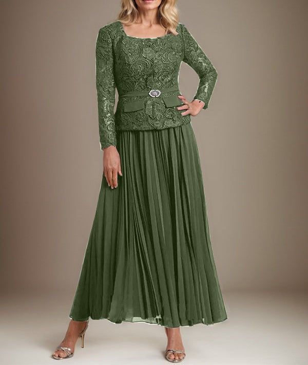 A-line Square Ankle-Length Chiffon Mother of the Bride Dress With Pleated