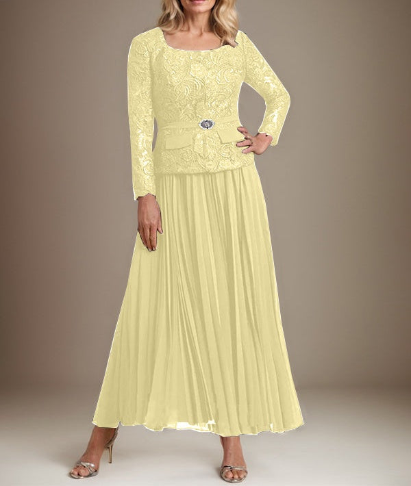 A-line Square Ankle-Length Chiffon Mother of the Bride Dress With Pleated