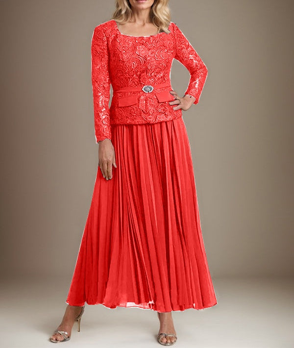 A-line Square Ankle-Length Chiffon Mother of the Bride Dress With Pleated