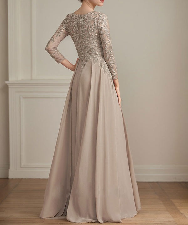 A-line V-Neck Floor-Length Lace Chiffon Mother of the Bride Dress With Sequins