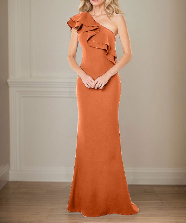 A-line One Shoulder Floor-Length Chiffon Mother of the Bride Dress With Ruffles