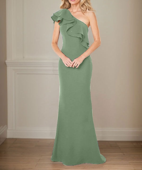 A-line One Shoulder Floor-Length Chiffon Mother of the Bride Dress With Ruffles