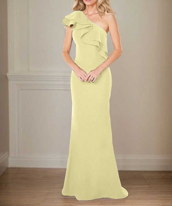 A-line One Shoulder Floor-Length Chiffon Mother of the Bride Dress With Ruffles