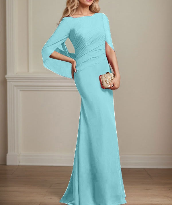 Trumpet/Mermaid Boat Neck Floor-Length Chiffon Mother of the Bride Dress With Pleated