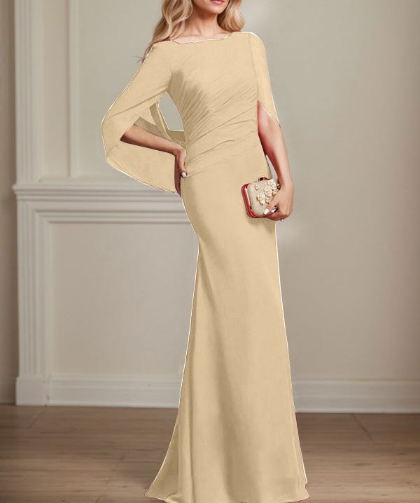 Trumpet/Mermaid Boat Neck Floor-Length Chiffon Mother of the Bride Dress With Pleated