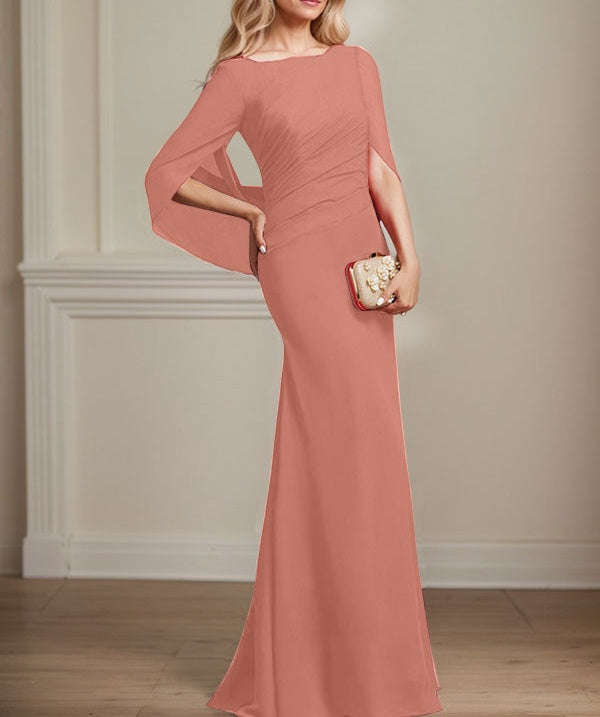 Trumpet/Mermaid Boat Neck Floor-Length Chiffon Mother of the Bride Dress With Pleated