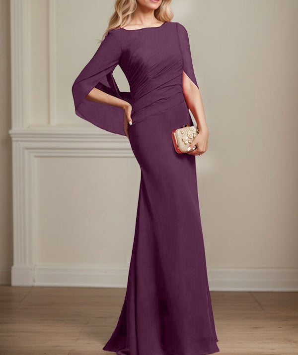 Trumpet/Mermaid Boat Neck Floor-Length Chiffon Mother of the Bride Dress With Pleated