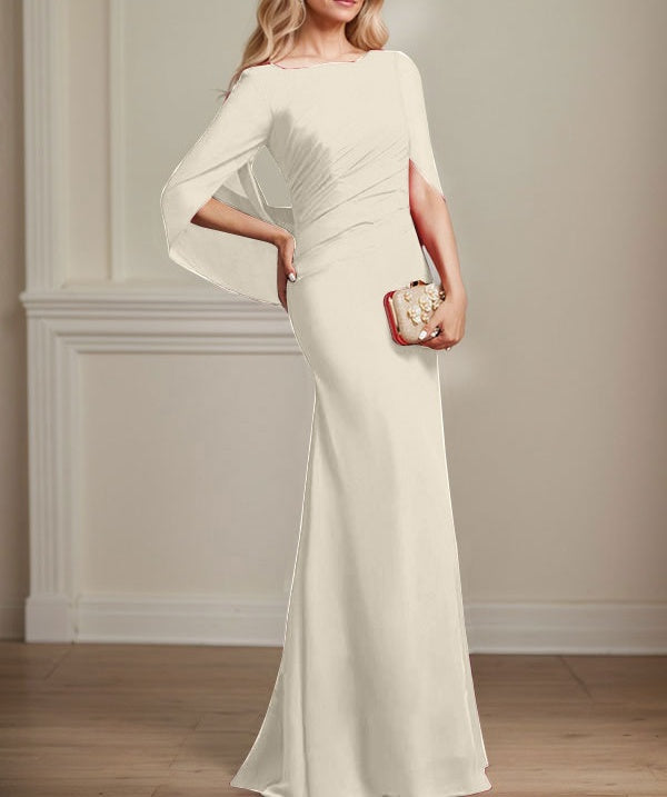Trumpet/Mermaid Boat Neck Floor-Length Chiffon Mother of the Bride Dress With Pleated