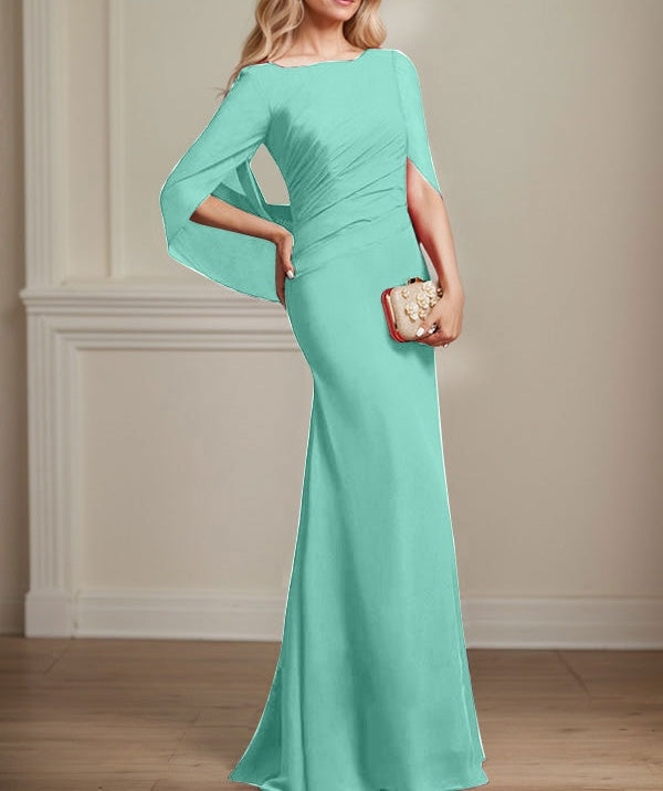 Trumpet/Mermaid Boat Neck Floor-Length Chiffon Mother of the Bride Dress With Pleated