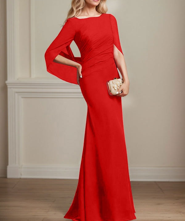 Trumpet/Mermaid Boat Neck Floor-Length Chiffon Mother of the Bride Dress With Pleated