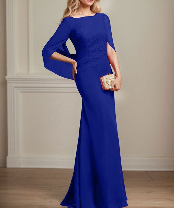 Trumpet/Mermaid Boat Neck Floor-Length Chiffon Mother of the Bride Dress With Pleated