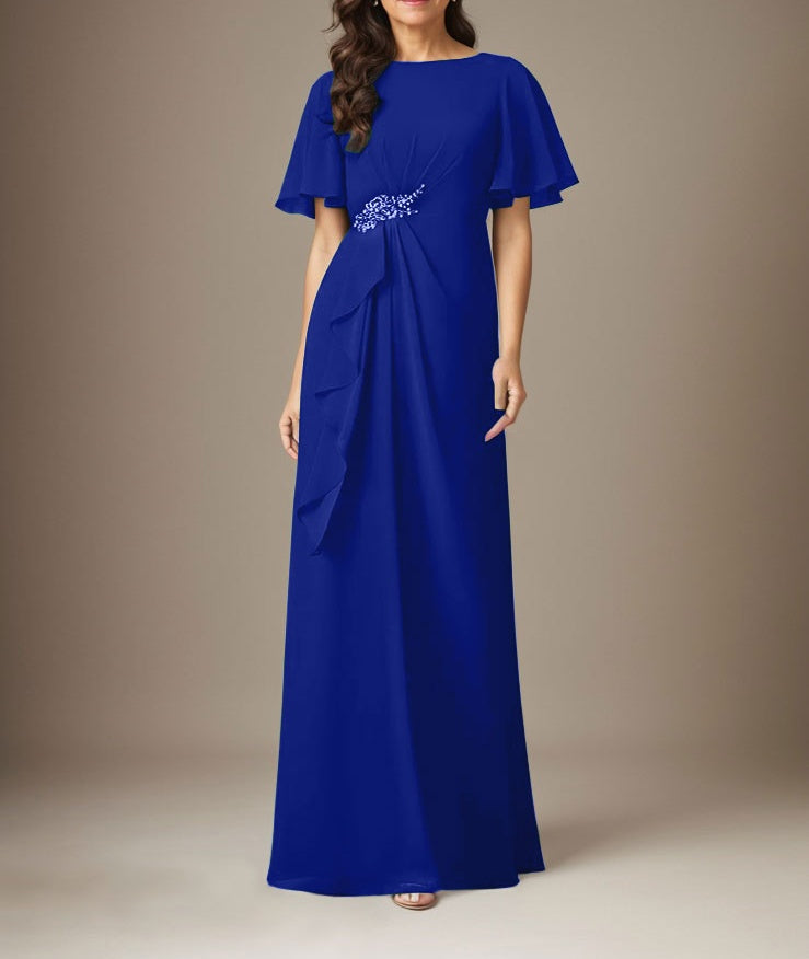 Dark Navy Sheath Beaded Chiffon Dress