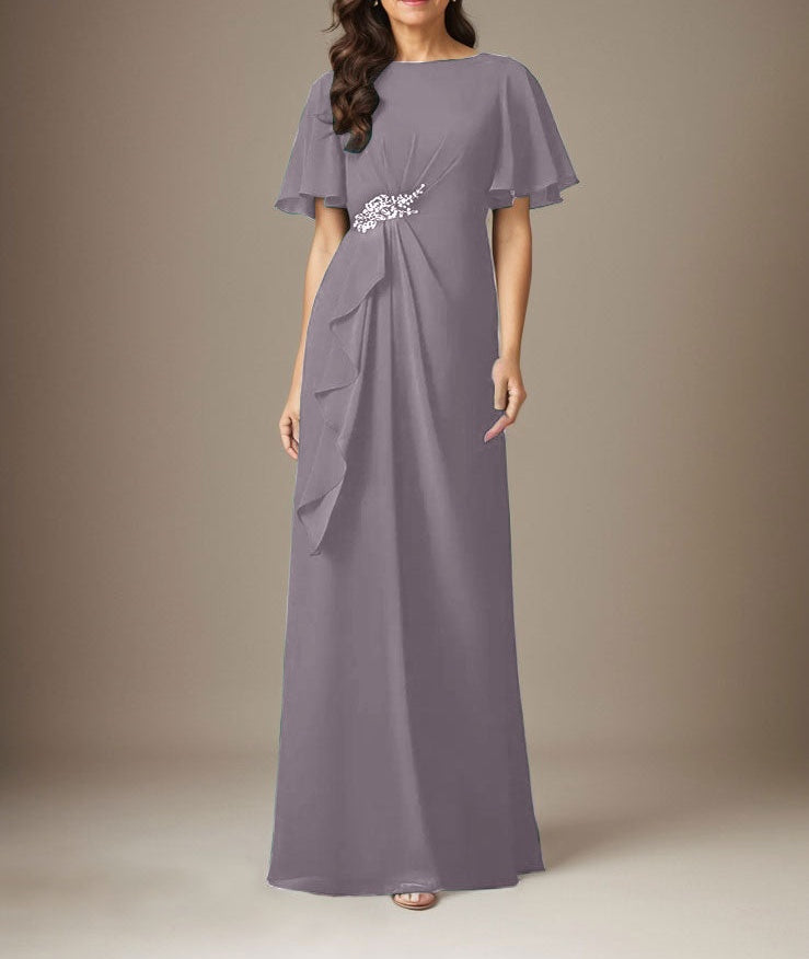 Dark Navy Sheath Beaded Chiffon Dress
