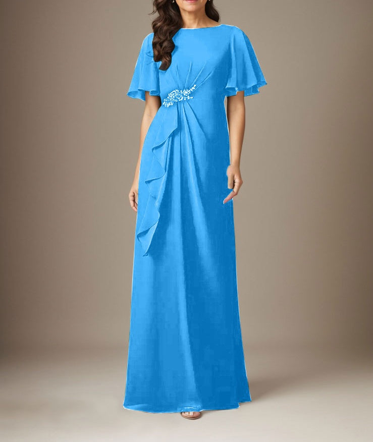 Dark Navy Sheath Beaded Chiffon Dress