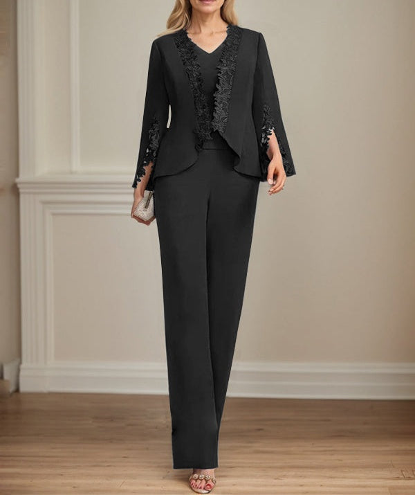 Separates Jumpsuit/Pantsuit V-Neck Floor-Length Chiffon Mother of the Bride Dress