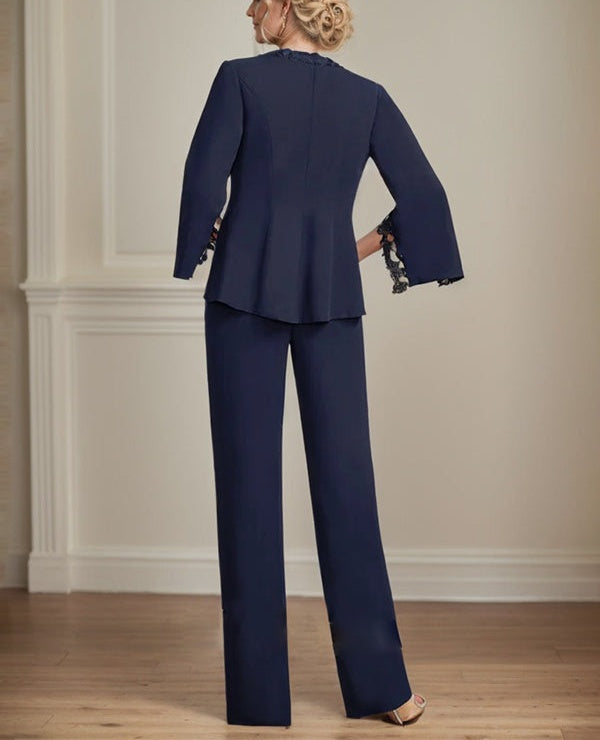 Separates Jumpsuit/Pantsuit V-Neck Floor-Length Chiffon Mother of the Bride Dress