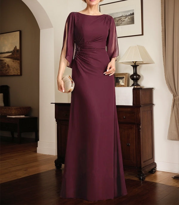 Sheath/Column Scoop Floor-Length Chiffon Mother of the Bride Dress With Pleated Beading