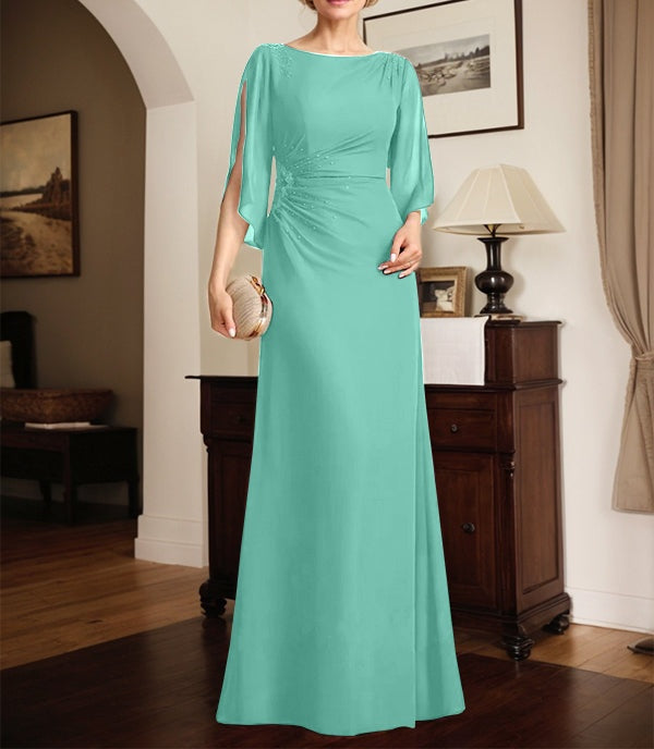 Sheath/Column Scoop Floor-Length Chiffon Mother of the Bride Dress With Pleated Beading