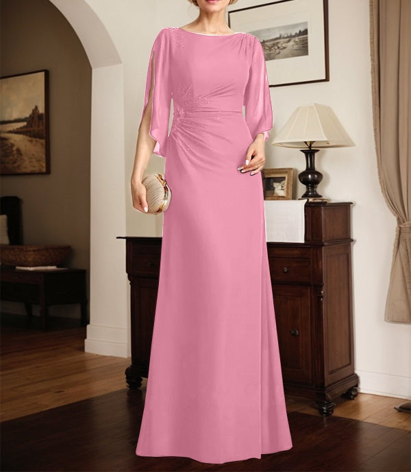 Sheath/Column Scoop Floor-Length Chiffon Mother of the Bride Dress With Pleated Beading