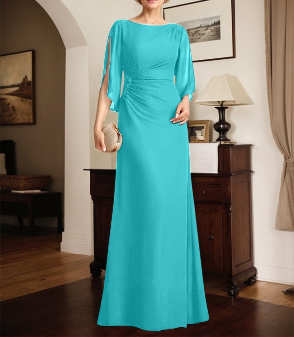 Sheath/Column Scoop Floor-Length Chiffon Mother of the Bride Dress With Pleated Beading