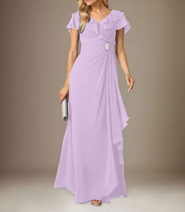 Stormy A-Line V-Neck Ruched Chiffon Dress