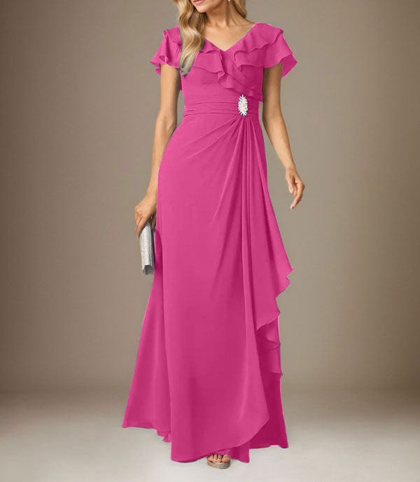 Stormy A-Line V-Neck Ruched Chiffon Dress