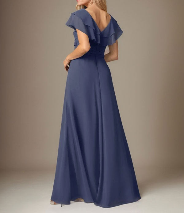 Stormy A-Line V-Neck Ruched Chiffon Dress