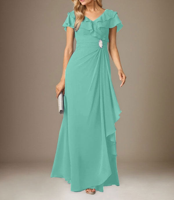 Stormy A-Line V-Neck Ruched Chiffon Dress