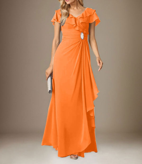 Stormy A-Line V-Neck Ruched Chiffon Dress