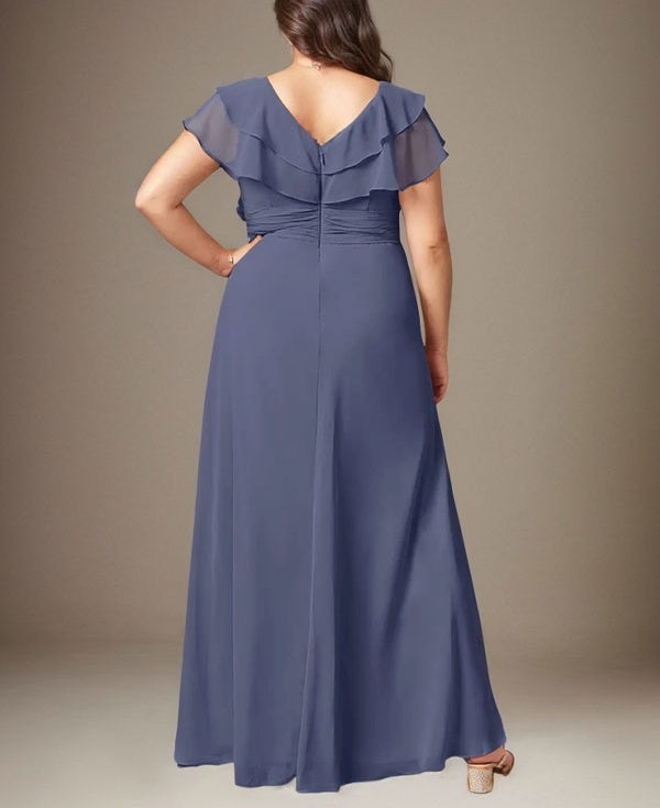 Stormy A-Line V-Neck Ruched Chiffon Dress