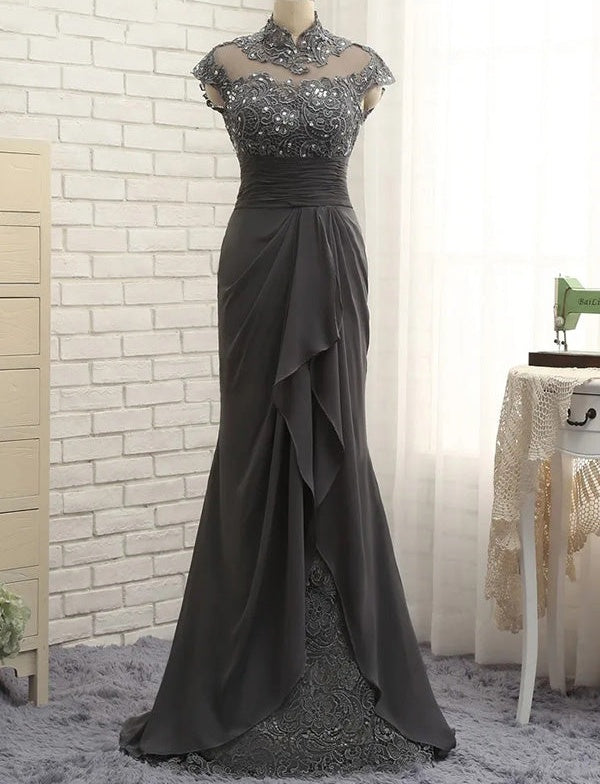 Sheath/Column High Neck Floor-Length Mother of the Bride Dresses