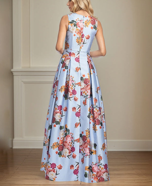 A-Line V-Neck Peonies Floral Mother of the Bride Dress With Slit