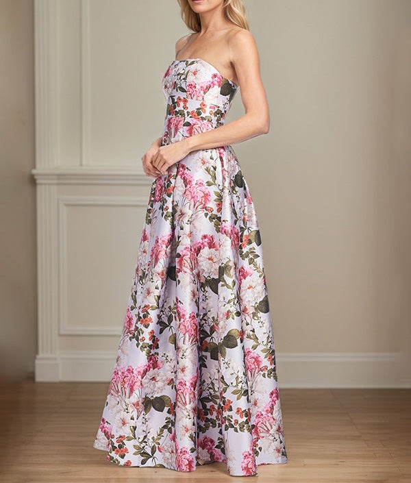 A-Line Off the Shoulder Floor Length Satin Floral Mother of the Bride Dress