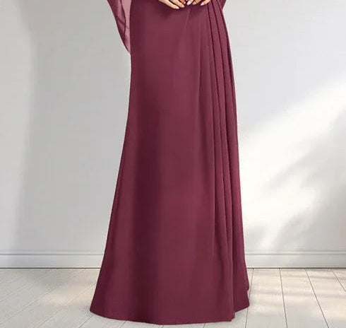 A-line Scoop Illusion Floor-Length Lace Chiffon Mother of the Bride Dress With Pleated Sequins