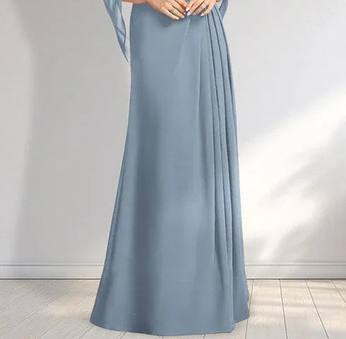 A-line Scoop Illusion Floor-Length Lace Chiffon Mother of the Bride Dress With Pleated Sequins