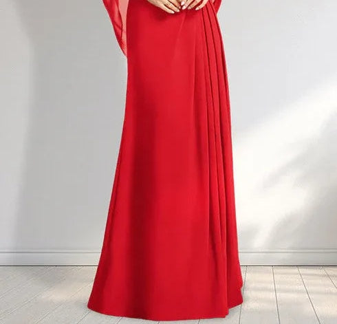 A-line Scoop Illusion Floor-Length Lace Chiffon Mother of the Bride Dress With Pleated Sequins