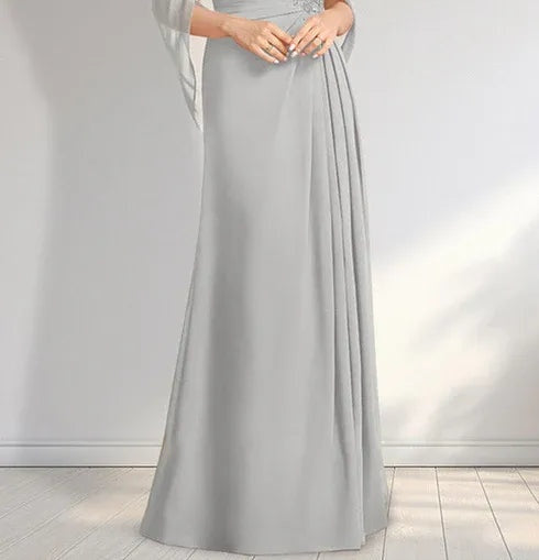 A-line Scoop Illusion Floor-Length Lace Chiffon Mother of the Bride Dress With Pleated Sequins