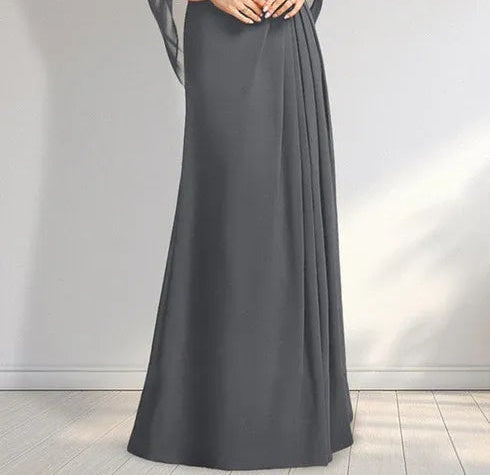A-line Scoop Illusion Floor-Length Lace Chiffon Mother of the Bride Dress With Pleated Sequins