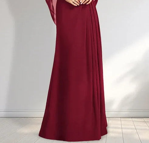 A-line Scoop Illusion Floor-Length Lace Chiffon Mother of the Bride Dress With Pleated Sequins