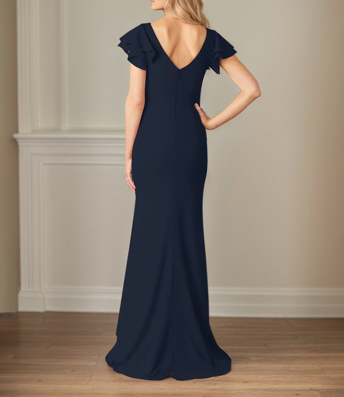 Sheath/Column Chiffon Scoop Neck Short Sleeves Floor Length Mother of the Bride Dresses With Ruffles