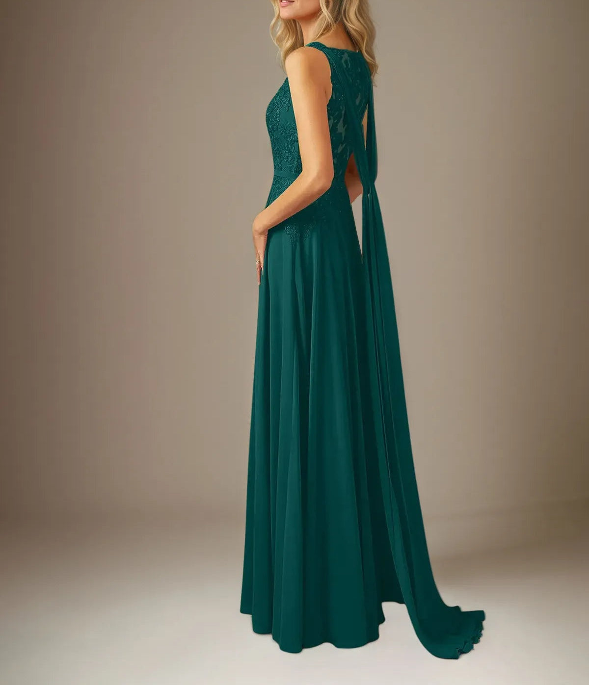 A Line Chiffon V Neck Sleeveless Floor Length Pleated Mother of the Bride Dresses With Appliques