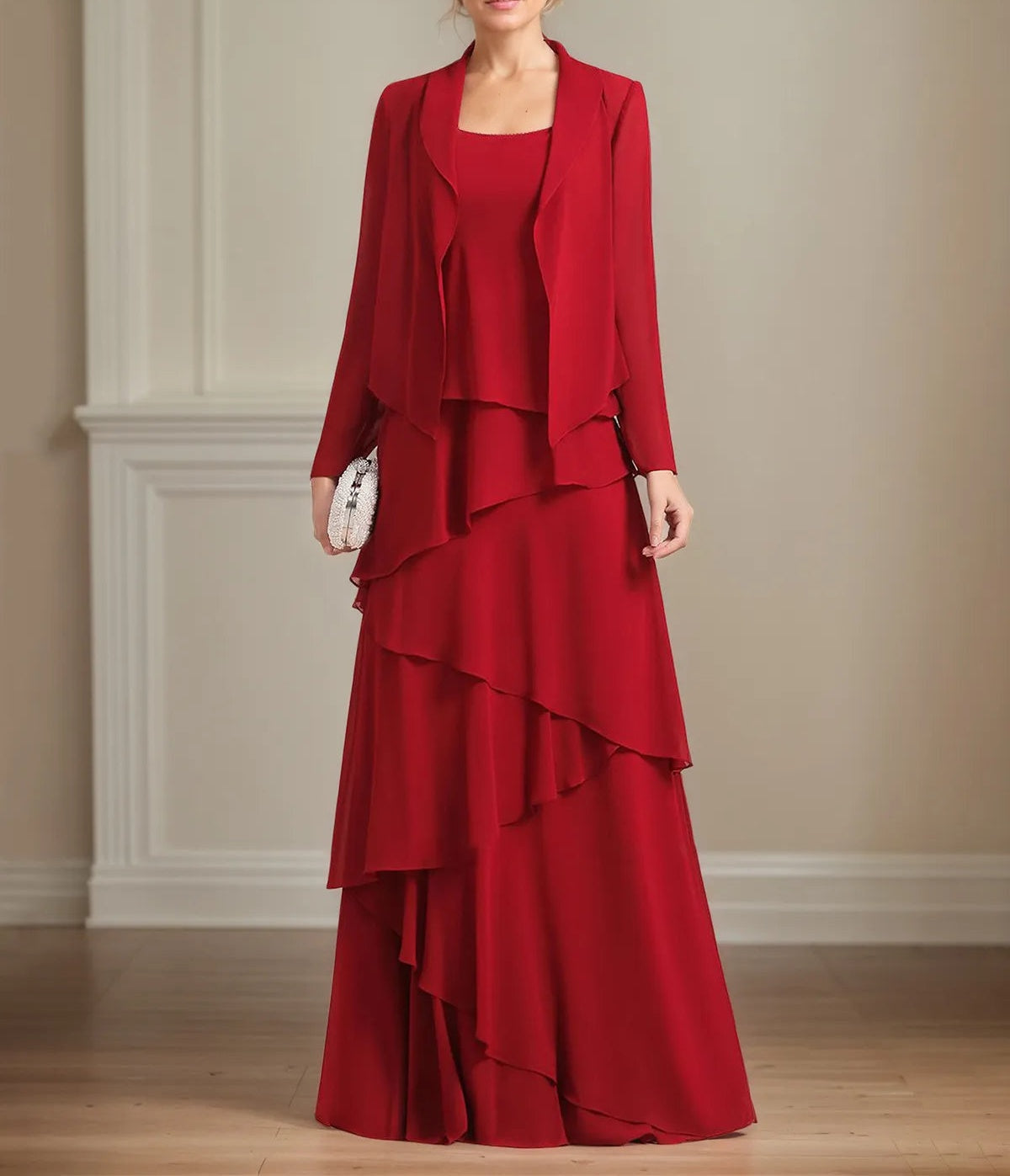 Chiffon Square Neck Sleeveless Floor Length Pleated Mother of the Bride Dresses With Jacket