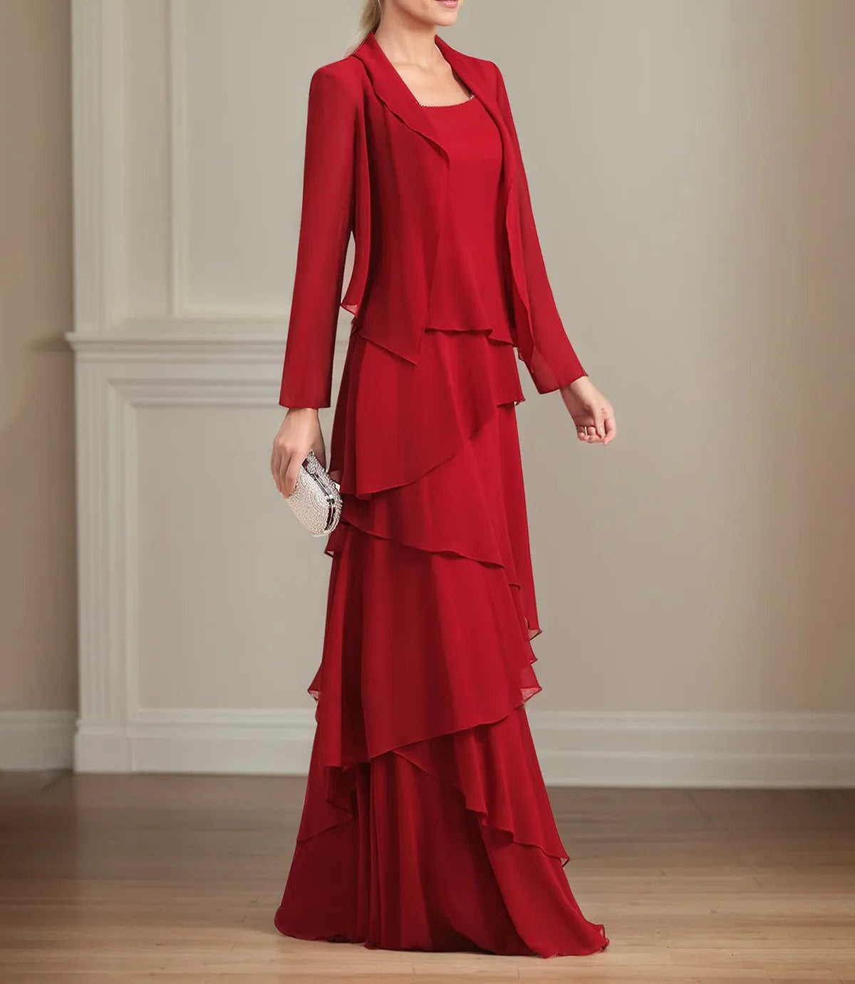 Chiffon Square Neck Sleeveless Floor Length Pleated Mother of the Bride Dresses With Jacket