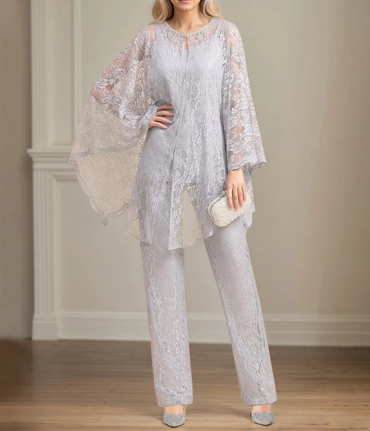 Chiffon V Neck Sleeveless Floor Length Mother of the Bride Pantsuits With Appliques