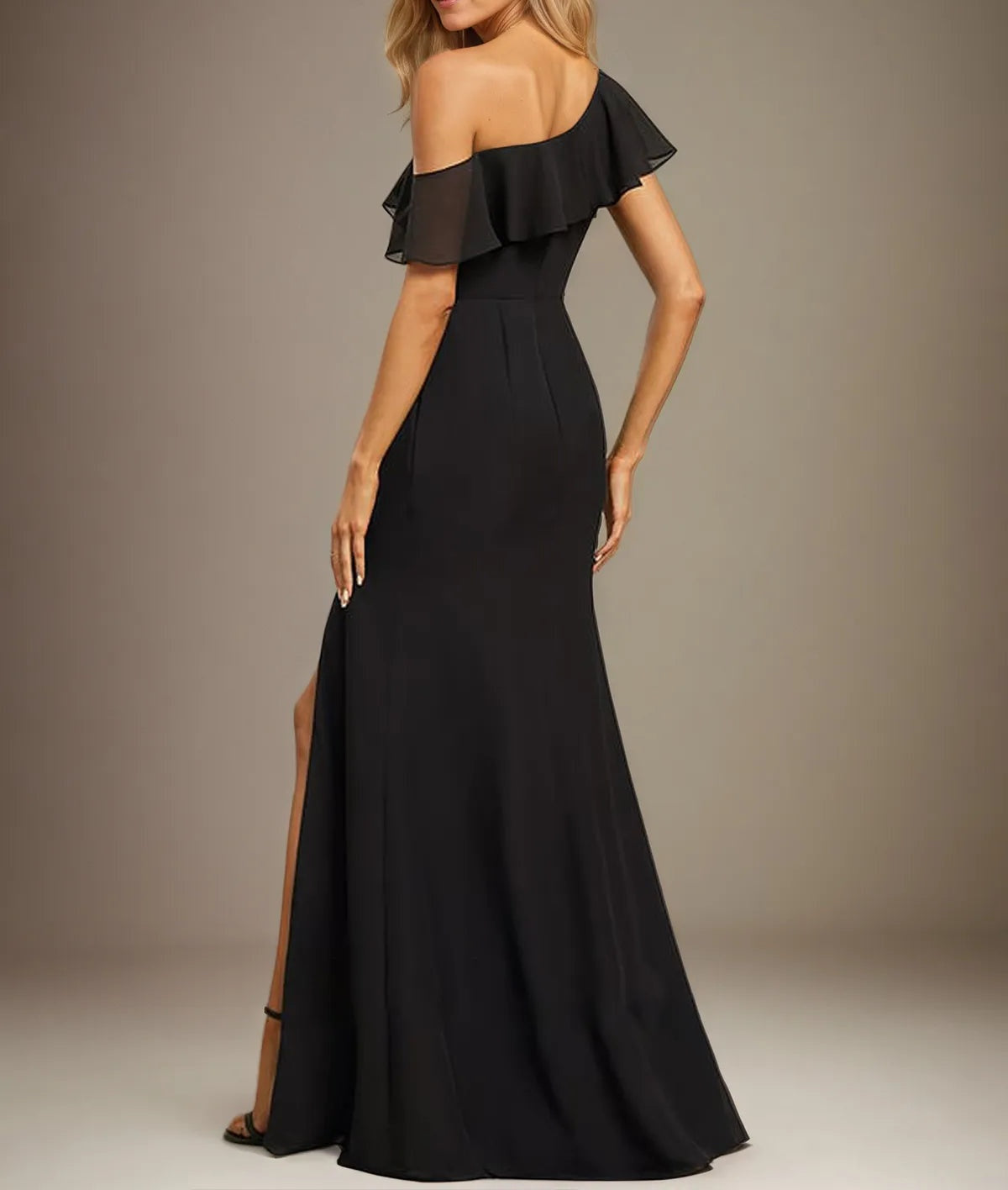 Sheath/Column One Shoulder Floor-Length Chiffon Dress With Cascading Ruffles