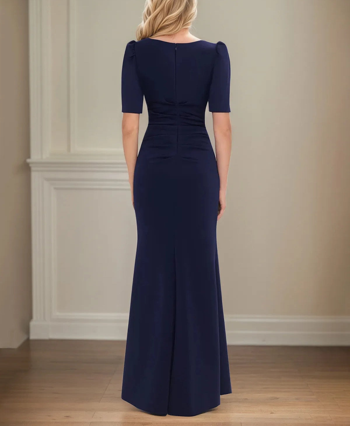 Trumpet/Mermaid Scoop Neck Short Sleeve Floor Length Stretch Crepe Mother of the Bride Dress With Ruffles