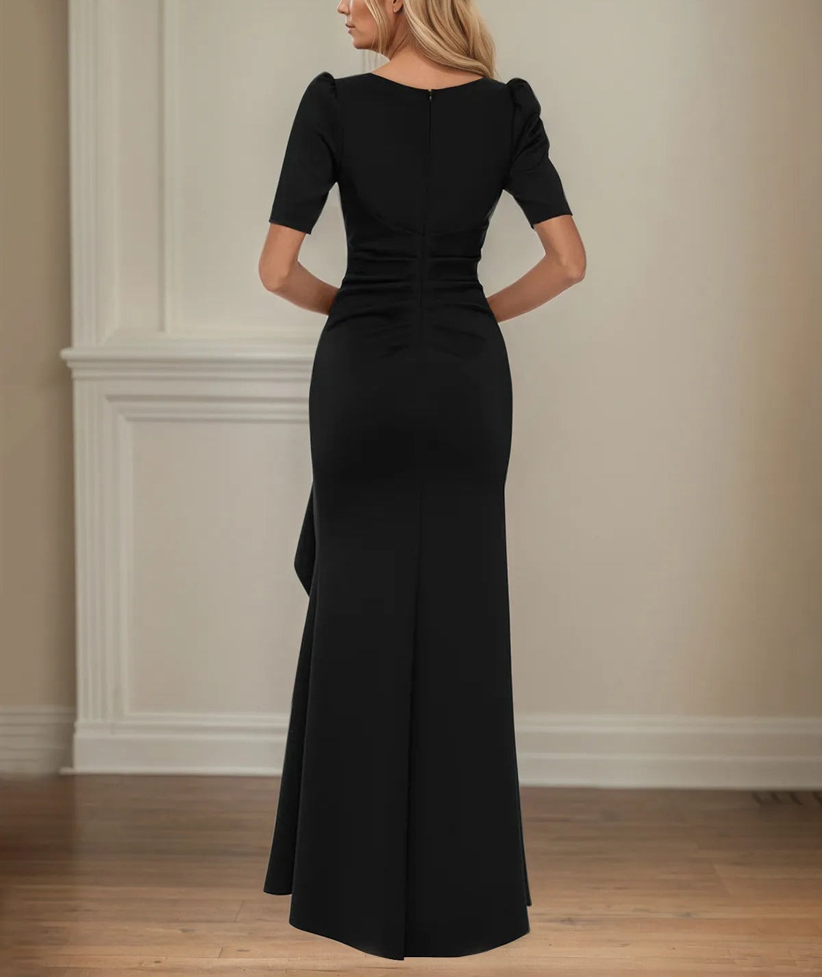 Trumpet/Mermaid Scoop Neck Short Sleeve Floor Length Stretch Crepe Mother of the Bride Dress With Ruffles