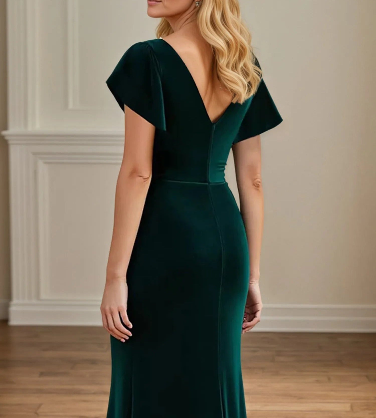 Ruched A Line V Neck Asymmetrical Mother of the Bride Dress