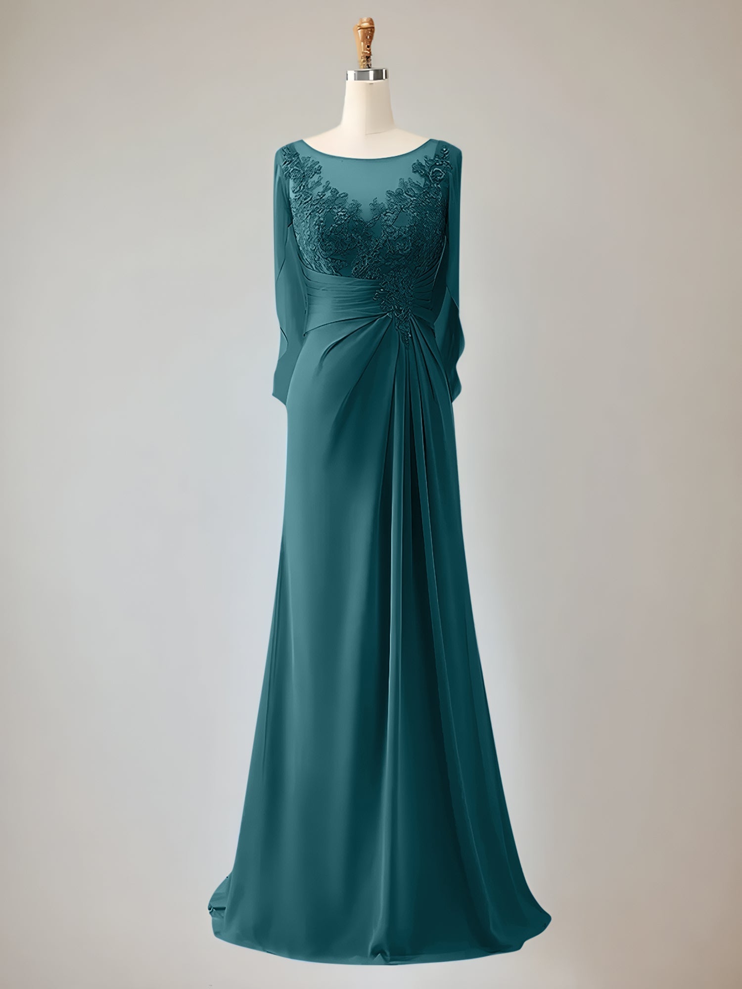 Trumpet/Mermaid Scoop Neck 1/2 Sleeve Chiffon Mother of the Bride Dress With Beadings